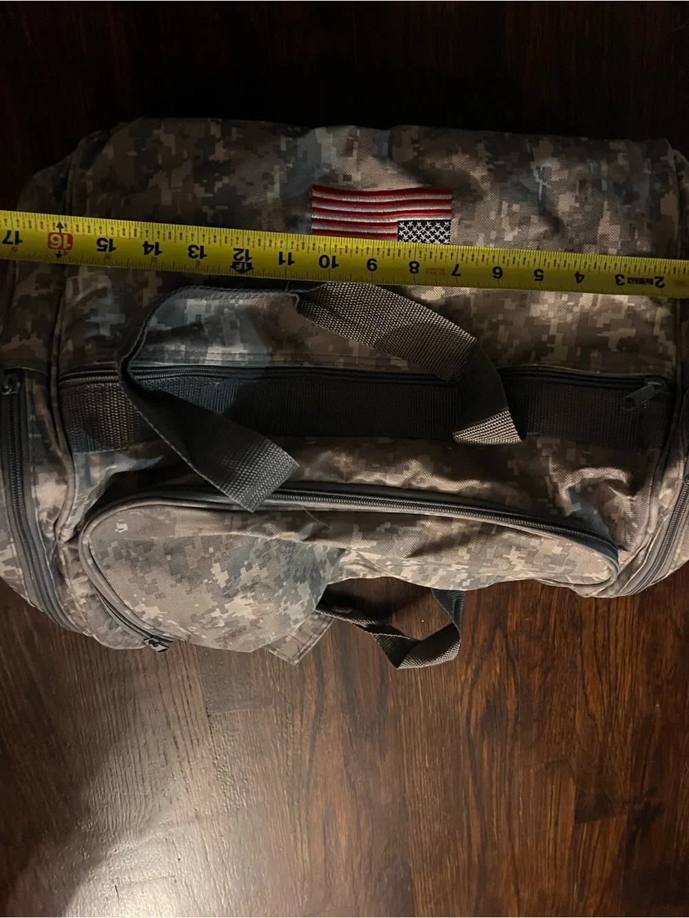 NRA Military-Style digital Camo Duffle Bag with American Flag Patch